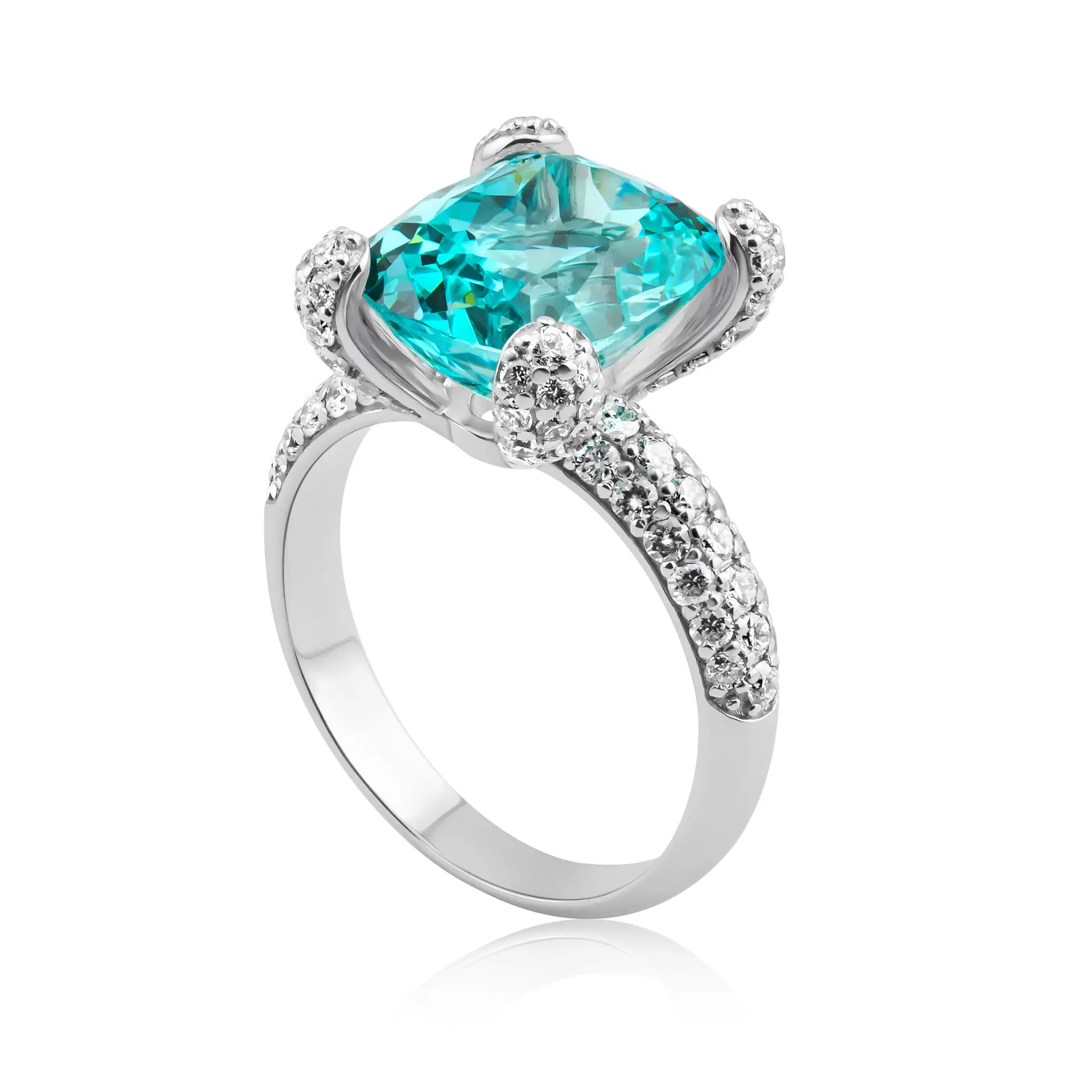Paraiba RIng - An oval cut paraiba tourmaline set in diamond paved setting. Crafted in white 18k gold