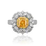 Cushion Cut Yellow Diamond Ring with Sapphires and Diamonds